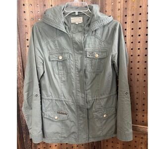 Ashley by 26 International Olive Green Studded Jacket Womens Medium Hooded Y2K